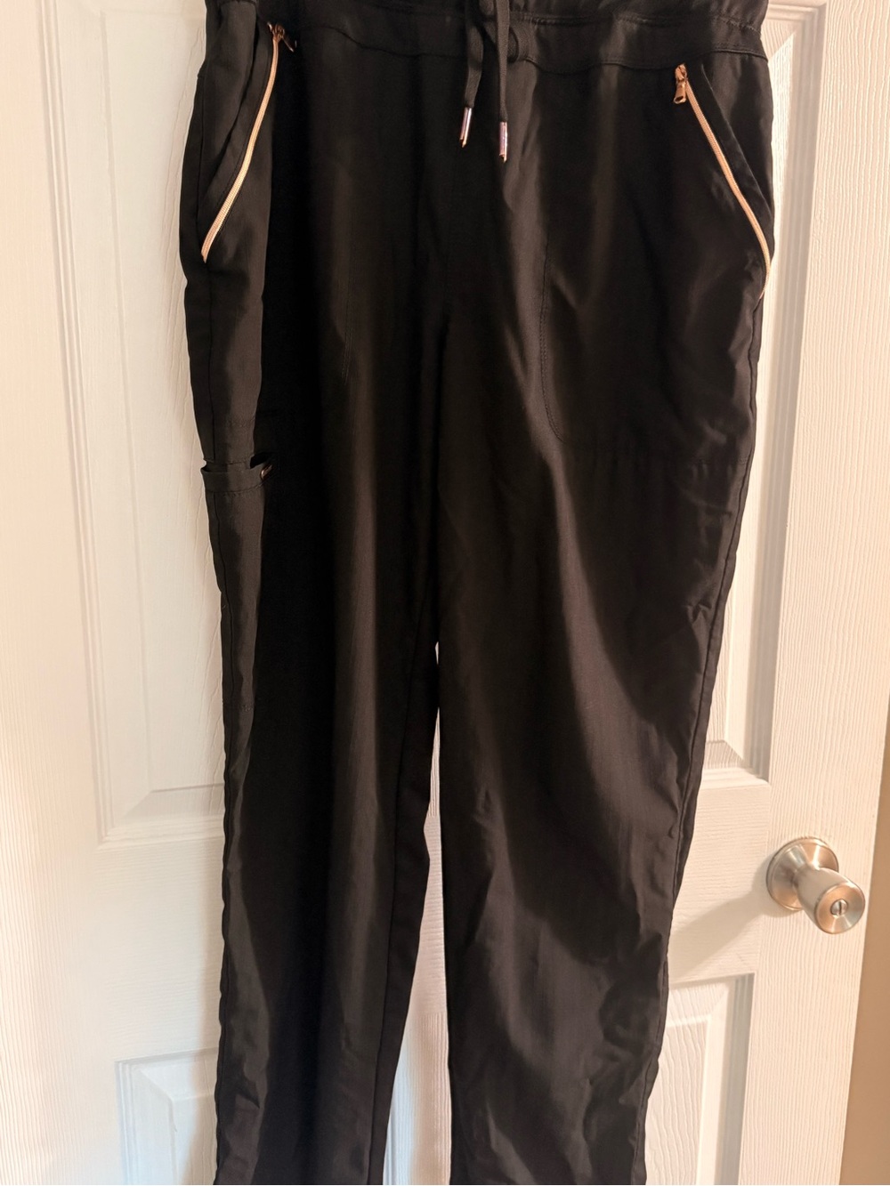 Cherokee Black Joggers with Tan Zipper Trim